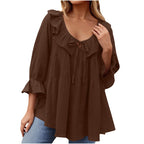 🎁 Hot Sale 49% OFF 🔥Women's 3/4 Sleeve Tie Front Ruffle Tiered Shirts