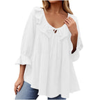 🎁 Hot Sale 49% OFF 🔥Women's 3/4 Sleeve Tie Front Ruffle Tiered Shirts