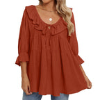 🎁 Hot Sale 49% OFF 🔥Women's 3/4 Sleeve Tie Front Ruffle Tiered Shirts