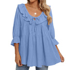 🎁 Hot Sale 49% OFF 🔥Women's 3/4 Sleeve Tie Front Ruffle Tiered Shirts