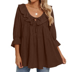 🎁 Hot Sale 49% OFF 🔥Women's 3/4 Sleeve Tie Front Ruffle Tiered Shirts