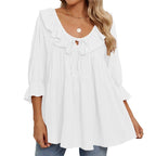 🎁 Hot Sale 49% OFF 🔥Women's 3/4 Sleeve Tie Front Ruffle Tiered Shirts