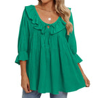 🎁 Hot Sale 49% OFF 🔥Women's 3/4 Sleeve Tie Front Ruffle Tiered Shirts
