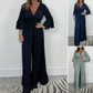 High-Waisted Pleated Deep V-Neck Wide-Leg Jumpsuit