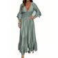 High-Waisted Pleated Deep V-Neck Wide-Leg Jumpsuit
