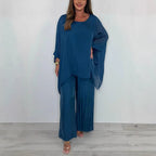 Women's Elegant Casual Chiffon Top & Wide Leg Pants Set