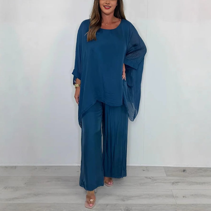 Women's Elegant Casual Chiffon Top & Wide Leg Pants Set