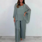 Women's Elegant Casual Chiffon Top & Wide Leg Pants Set