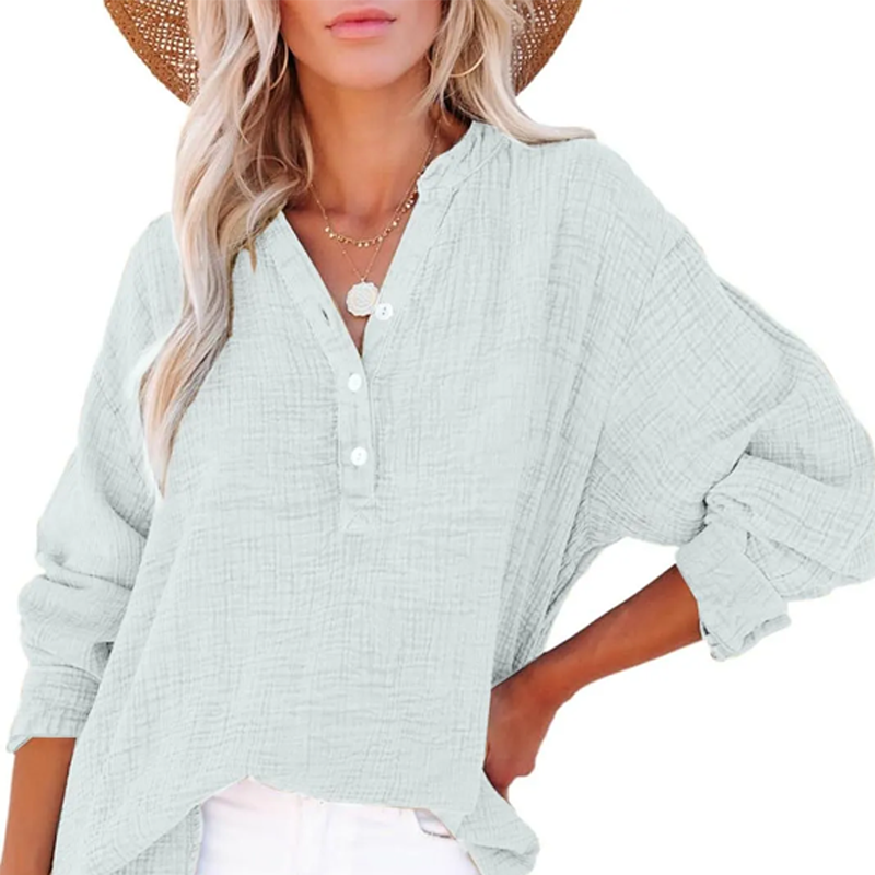 💖Limited Sale 60% OFF💖Women’s Casual Gauze Button Neck Long Sleeve Blouse