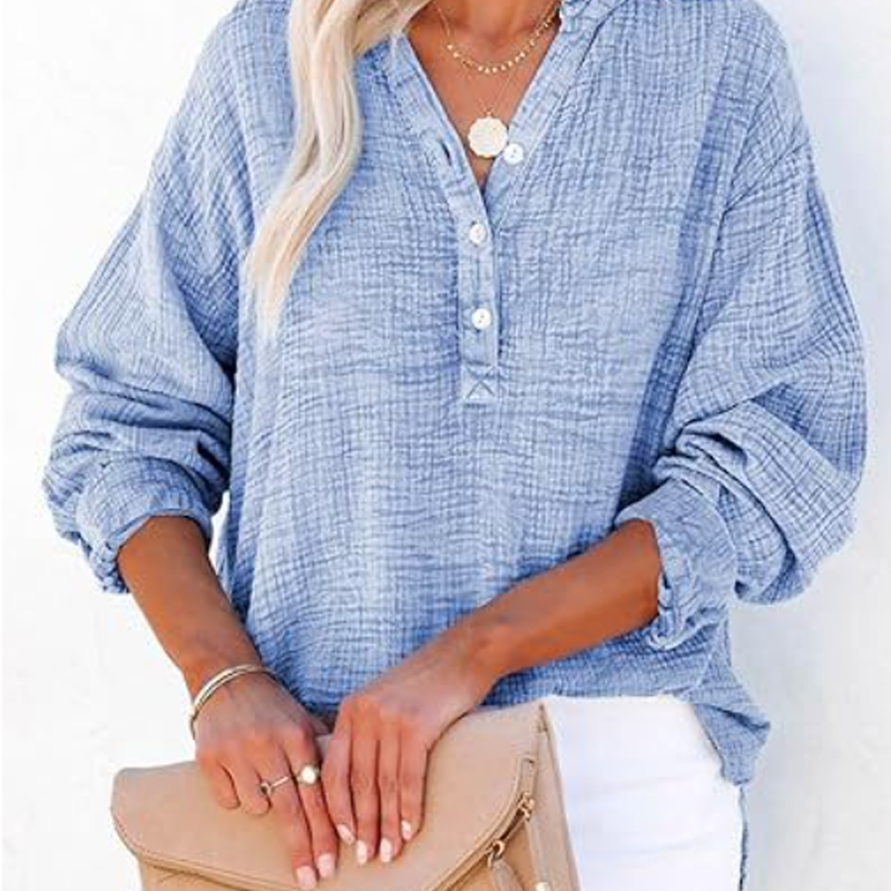 💖Limited Sale 60% OFF💖Women’s Casual Gauze Button Neck Long Sleeve Blouse