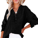 💖Limited Sale 60% OFF💖Women’s Casual Gauze Button Neck Long Sleeve Blouse