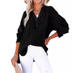 💖Limited Sale 60% OFF💖Women’s Casual Gauze Button Neck Long Sleeve Blouse