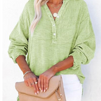 💖Limited Sale 60% OFF💖Women’s Casual Gauze Button Neck Long Sleeve Blouse