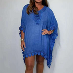 Women's V-Neck Solid Color Mini Dress