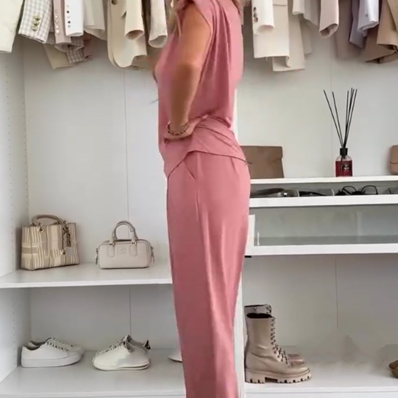 Lightweight Sleeveless Top & Wide-Leg Pants Set
