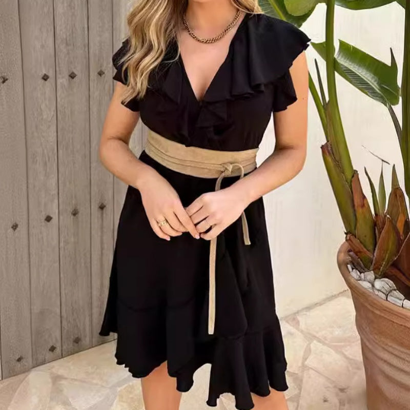 💖LAST DAY SALE 49% OFF💷Women's Elegant Waist Tie V-Neck Ruffle Dress