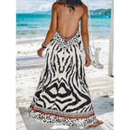Zebra Leopard Print Slip Maxi Dress
