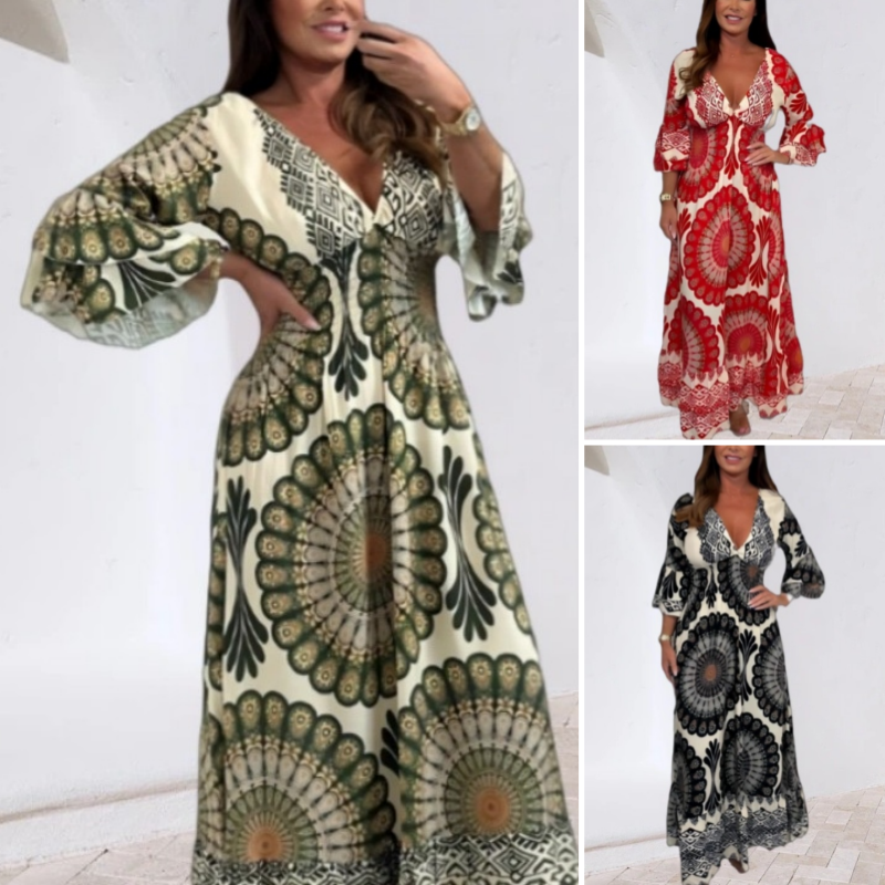 🌸LAST DAY PROMOTION - 50%OFF🌸Women's Retro Boho Deep V-Neck Maxi Dress🔥