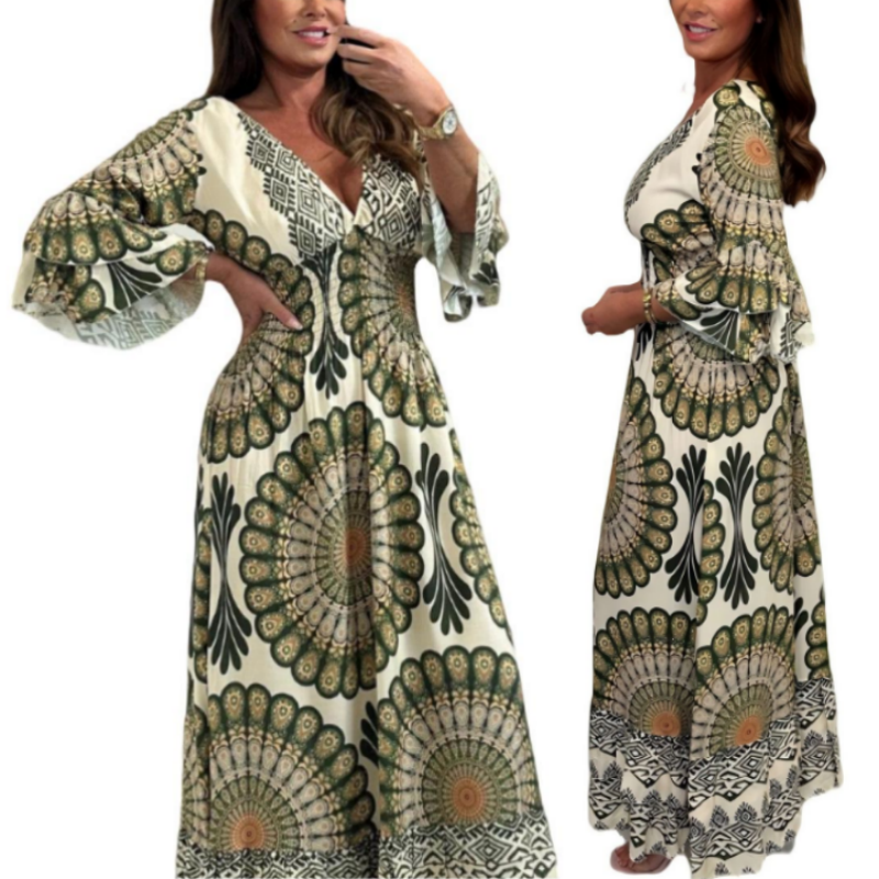 🌸LAST DAY PROMOTION - 50%OFF🌸Women's Retro Boho Deep V-Neck Maxi Dress🔥