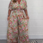 💖LAST DAY SALE 50% OFF💖Women's V-Neck Printed Short-Sleeve Jumpsuits