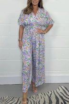 💖LAST DAY SALE 50% OFF💖Women's V-Neck Printed Short-Sleeve Jumpsuits