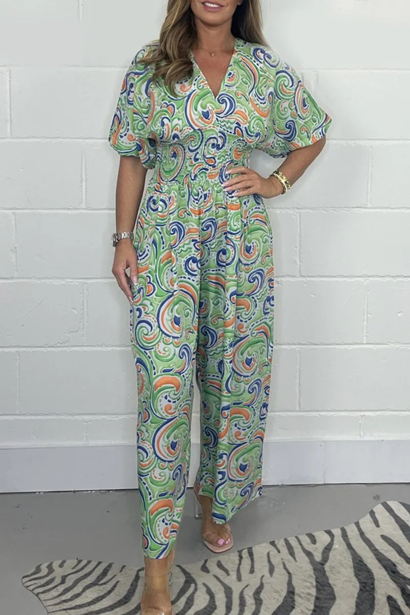 💖LAST DAY SALE 50% OFF💖Women's V-Neck Printed Short-Sleeve Jumpsuits