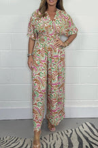 💖LAST DAY SALE 50% OFF💖Women's V-Neck Printed Short-Sleeve Jumpsuits