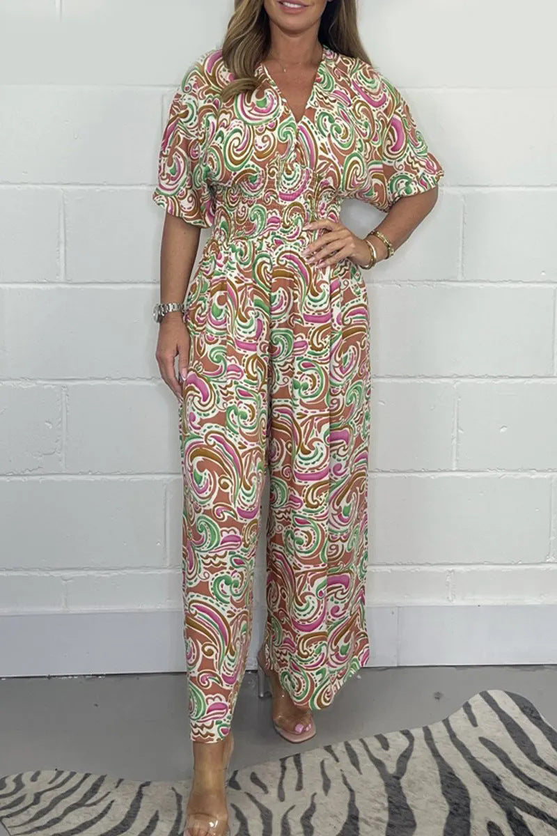 💖LAST DAY SALE 50% OFF💖Women's V-Neck Printed Short-Sleeve Jumpsuits