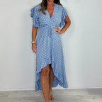 Women's Resort Style V-Neck Printed High-Low Ruffle Sleeve Dress