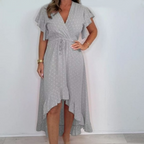 Women's Resort Style V-Neck Printed High-Low Ruffle Sleeve Dress