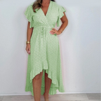 Women's Resort Style V-Neck Printed High-Low Ruffle Sleeve Dress