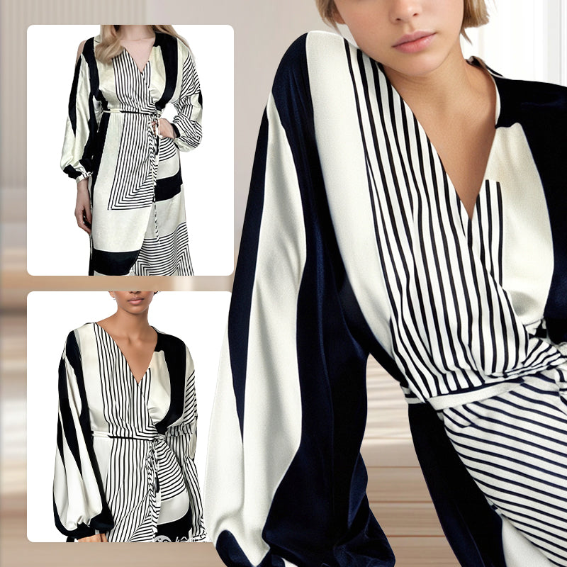 V-Neck Printed Long Sleeve Dress