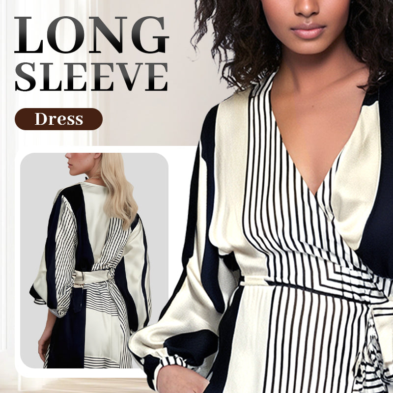 V-Neck Printed Long Sleeve Dress