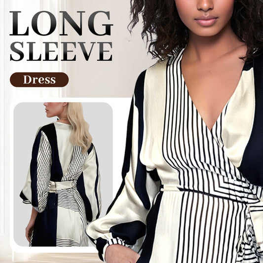 V-Neck Printed Long Sleeve Dress