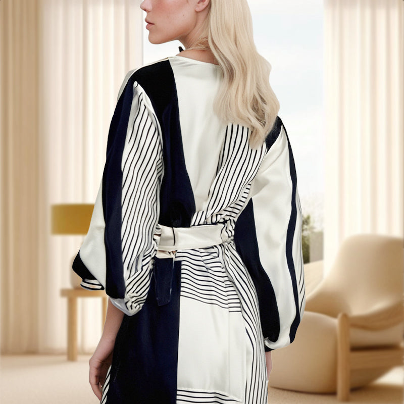 V-Neck Printed Long Sleeve Dress