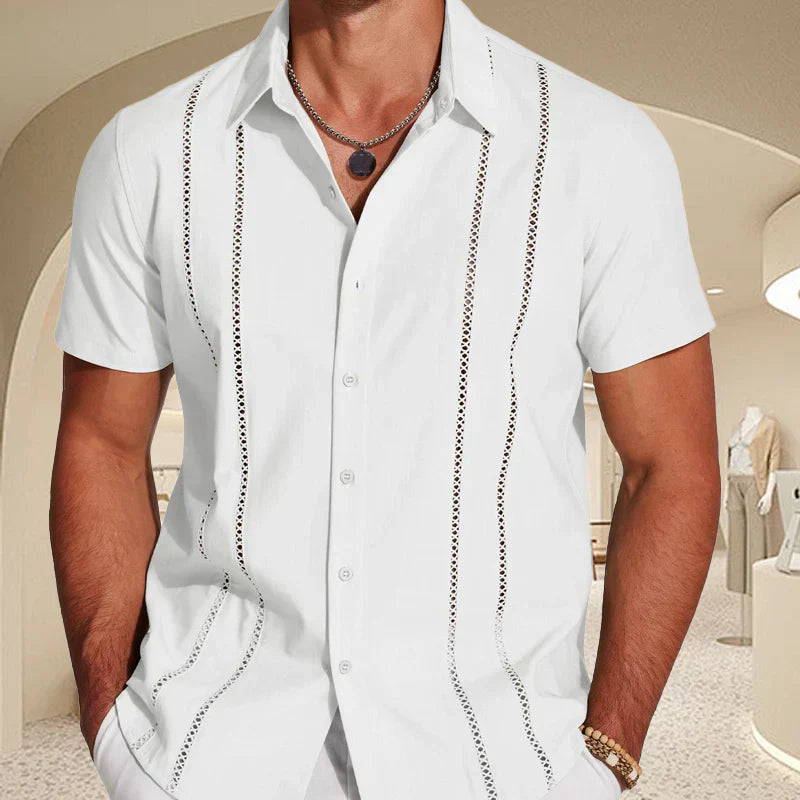 🔥Father's Day Deal -Men's Cuba Guayabera Exquisite Hollow Embroidered Button Front Shirt