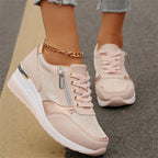 💜 LAST DAY PROMOTION - 50%OFF 💜 Women's Casual Mesh Lace-Up Wedge Sole Sneakers with Side Zipper