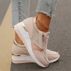 💜 LAST DAY PROMOTION - 50%OFF 💜 Women's Casual Mesh Lace-Up Wedge Sole Sneakers with Side Zipper