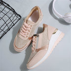 💜 LAST DAY PROMOTION - 50%OFF 💜 Women's Casual Mesh Lace-Up Wedge Sole Sneakers with Side Zipper