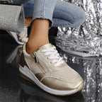 💜 LAST DAY PROMOTION - 50%OFF 💜 Women's Casual Mesh Lace-Up Wedge Sole Sneakers with Side Zipper