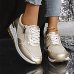 💜 LAST DAY PROMOTION - 50%OFF 💜 Women's Casual Mesh Lace-Up Wedge Sole Sneakers with Side Zipper
