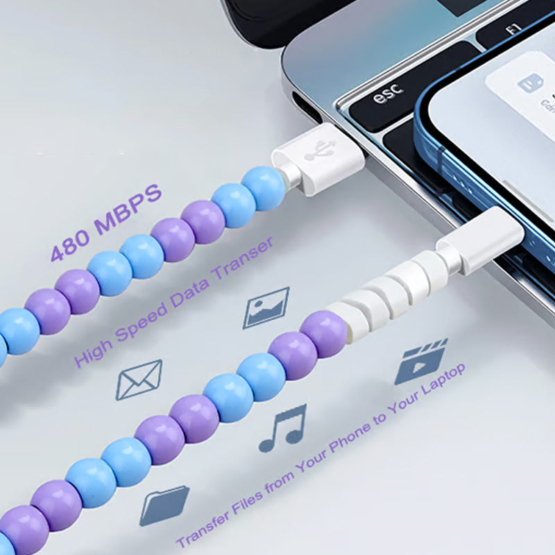 🌈2-In-1 USB To Type-C ＆ Lighting Beaded Charger Cord