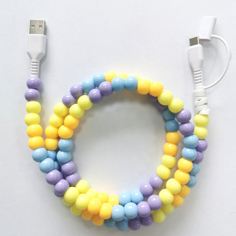🌈2-In-1 USB To Type-C ＆ Lighting Beaded Charger Cord