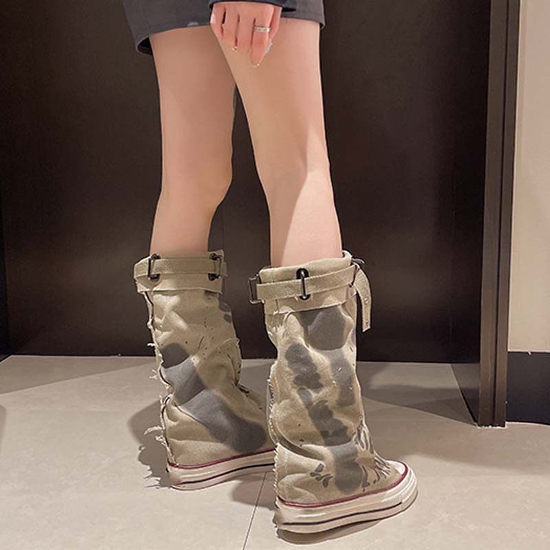 💗LAST DAY PROMOTION -66%OFF💗Women's Retro Flat Slouch Mid-Calf Canvas Boots