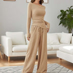 Asymmetrical Long-Sleeve T-Shirt & Wide-Leg Pants Set