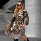 💥Limited stock available 50% OFF💥Elegant V-Neck Long-Sleeve Printed Dress