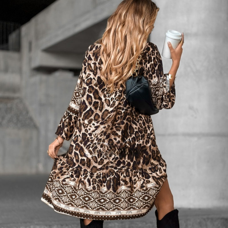 💥Limited stock available 50% OFF💥Elegant V-Neck Long-Sleeve Printed Dress