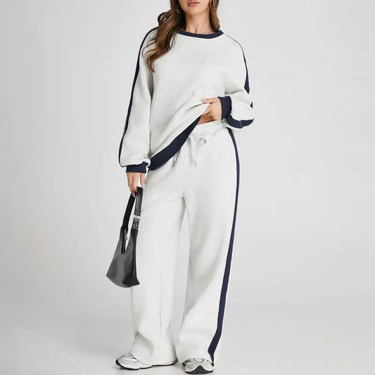 Women's Color-Block Sweatshirt & Wide-Leg Lounge Pants Set