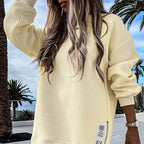 💥Winter Hot Sale 50% Off💥Long Sleeve Pullover Zipper Slit Casual Sweatshirt Dress
