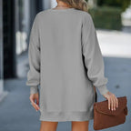 💥Winter Hot Sale 50% Off💥Long Sleeve Pullover Zipper Slit Casual Sweatshirt Dress